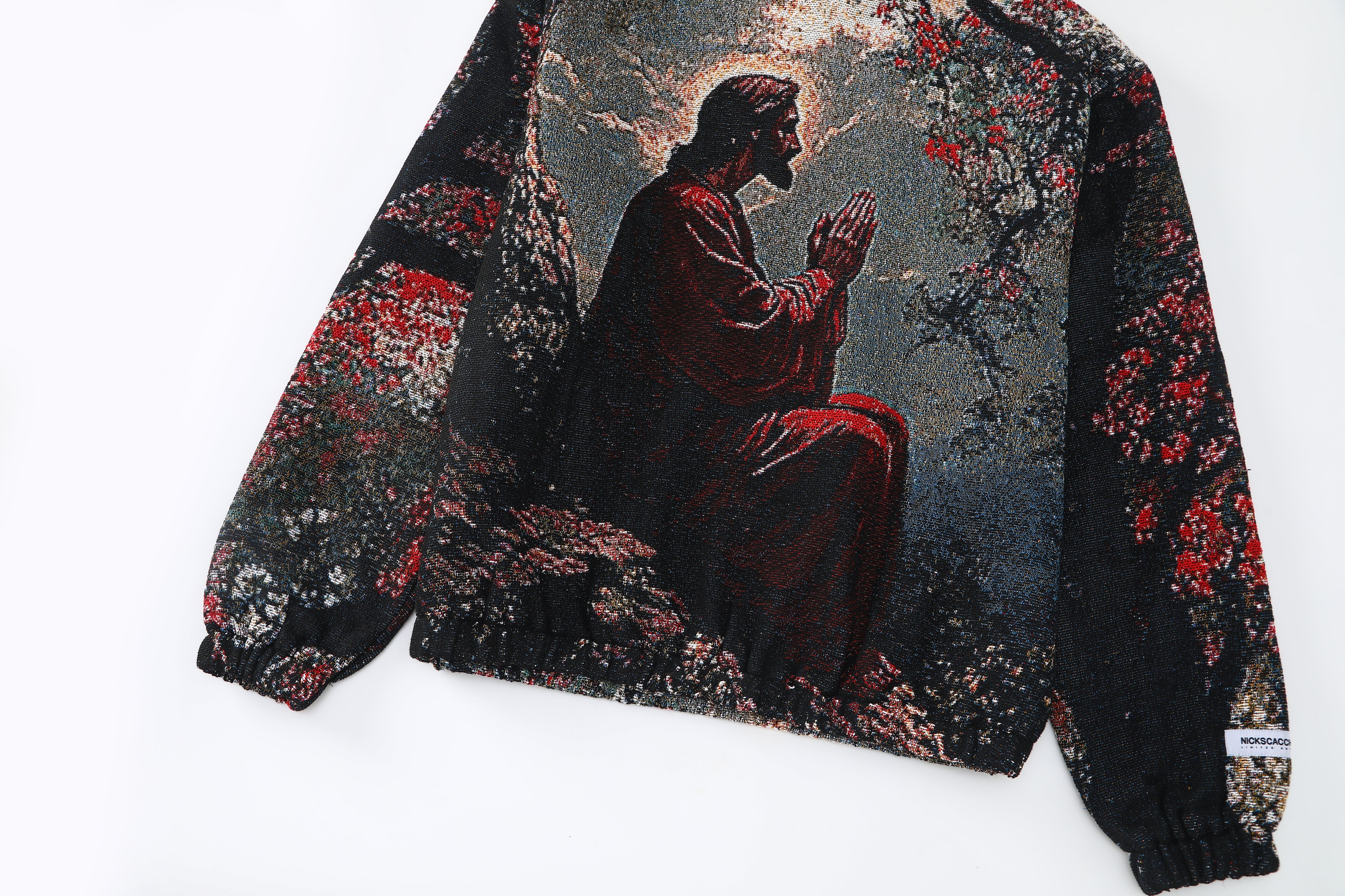 "SAVIOR IN THE SAKURA" TAPESTRY JACQUARD FABRIC PULLOVER HOODIE - nickscacchetti