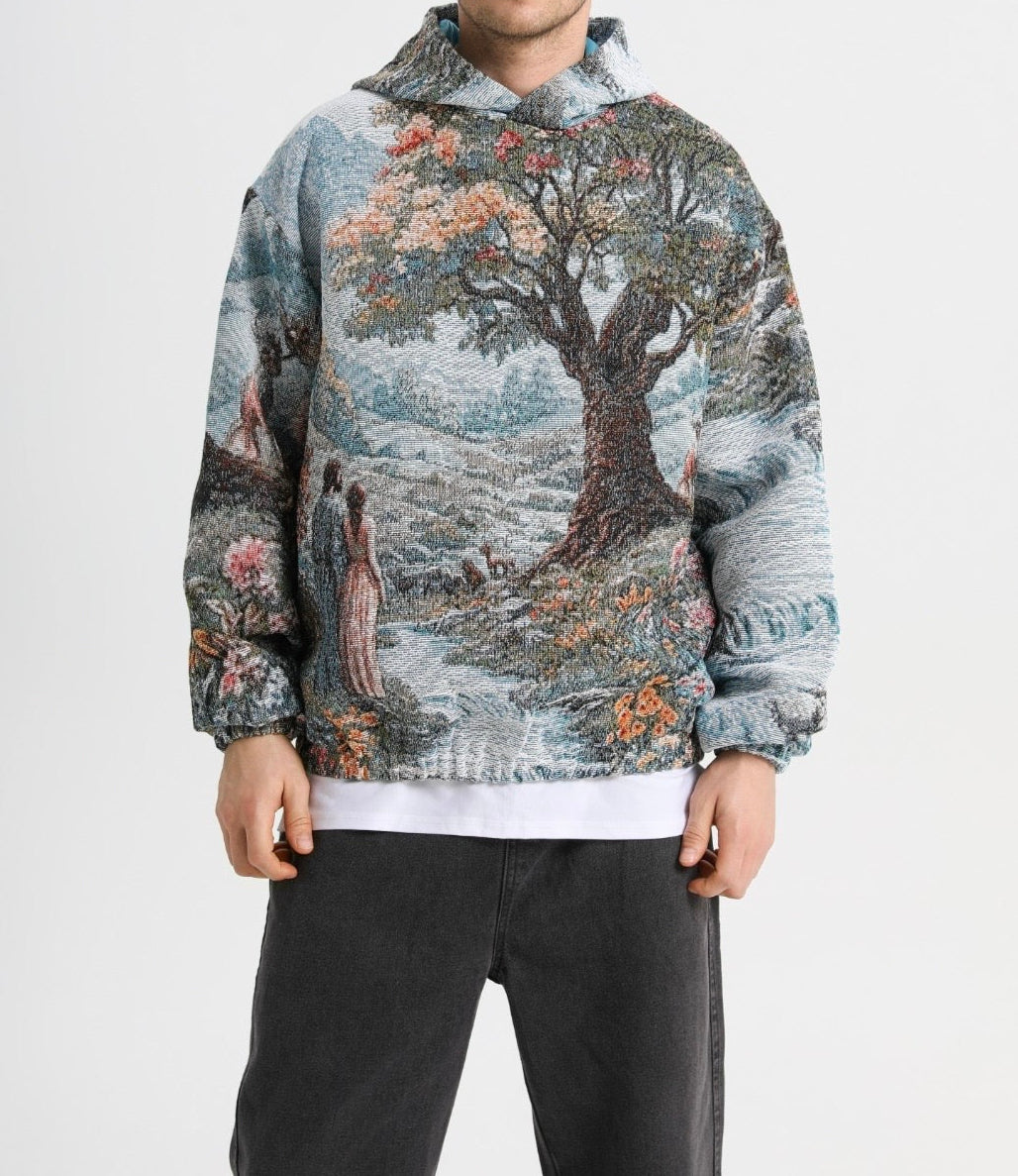 "GARDEN OF EDEN" TAPESTRY JACQUARD FABRIC PULLOVER HOODIE