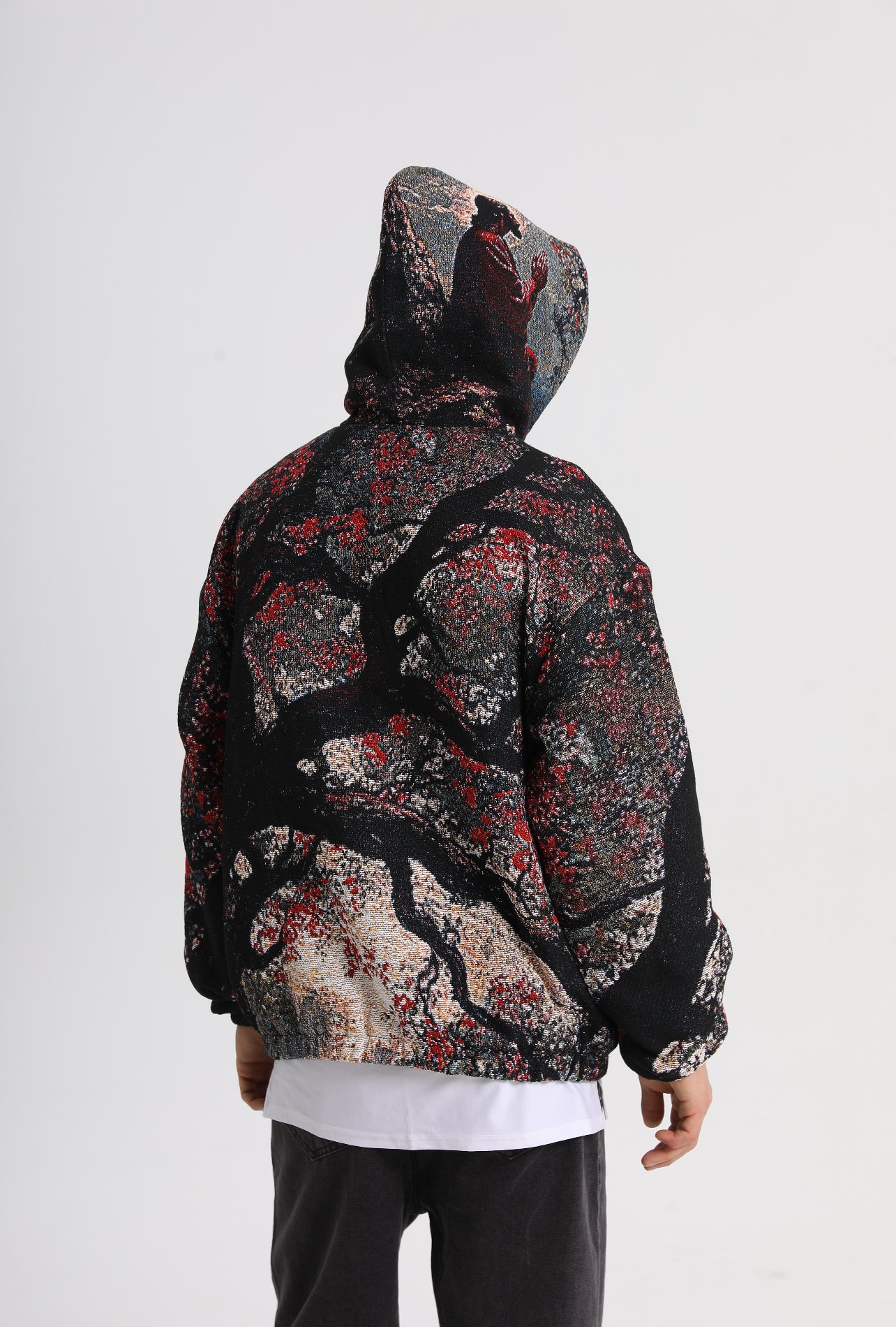 "SAVIOR IN THE SAKURA" TAPESTRY JACQUARD FABRIC PULLOVER HOODIE - nickscacchetti