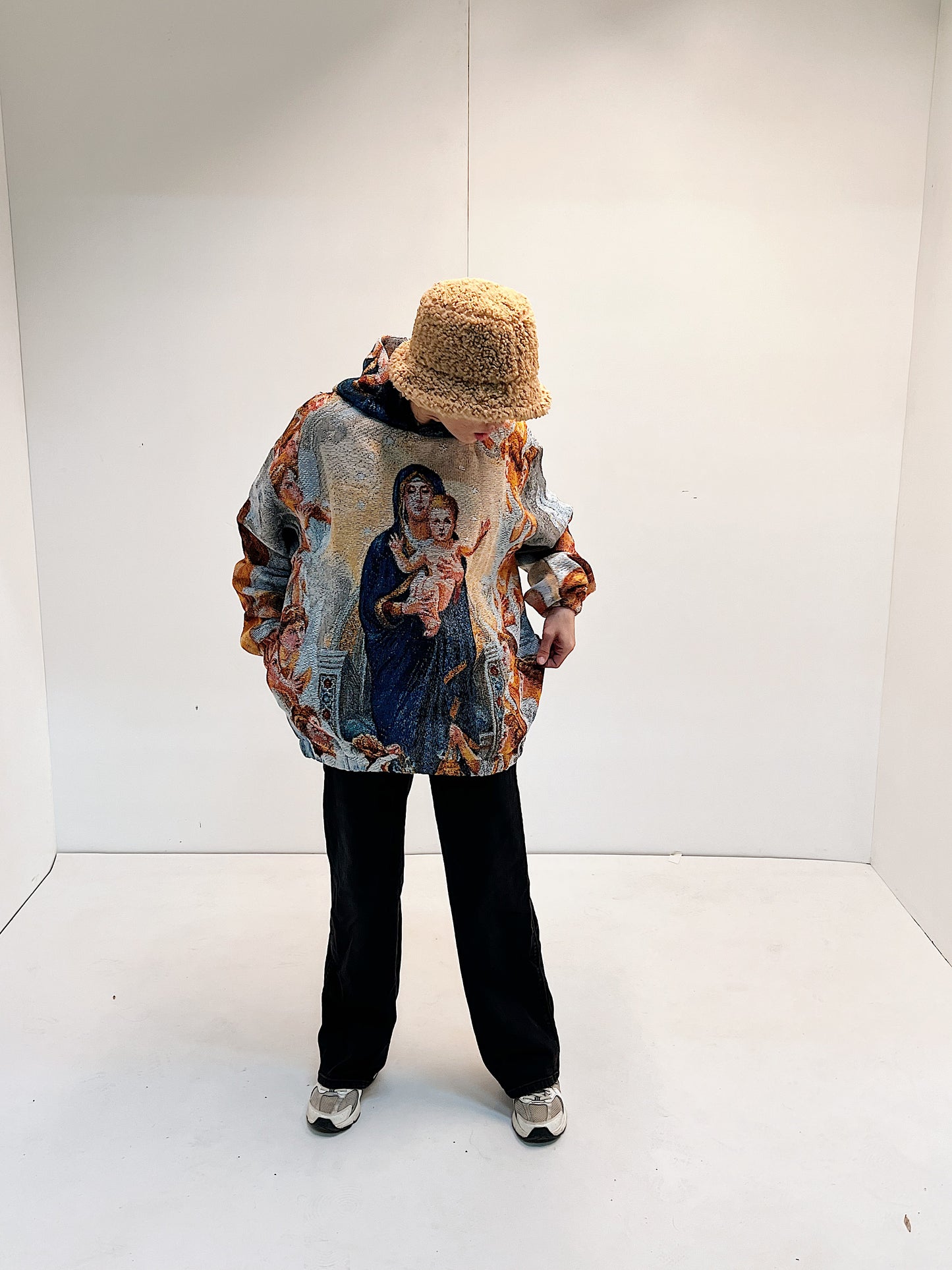 "VIRGIN MARY" TAPESTRY JACQUARD FABRIC PULLOVER HOODIE