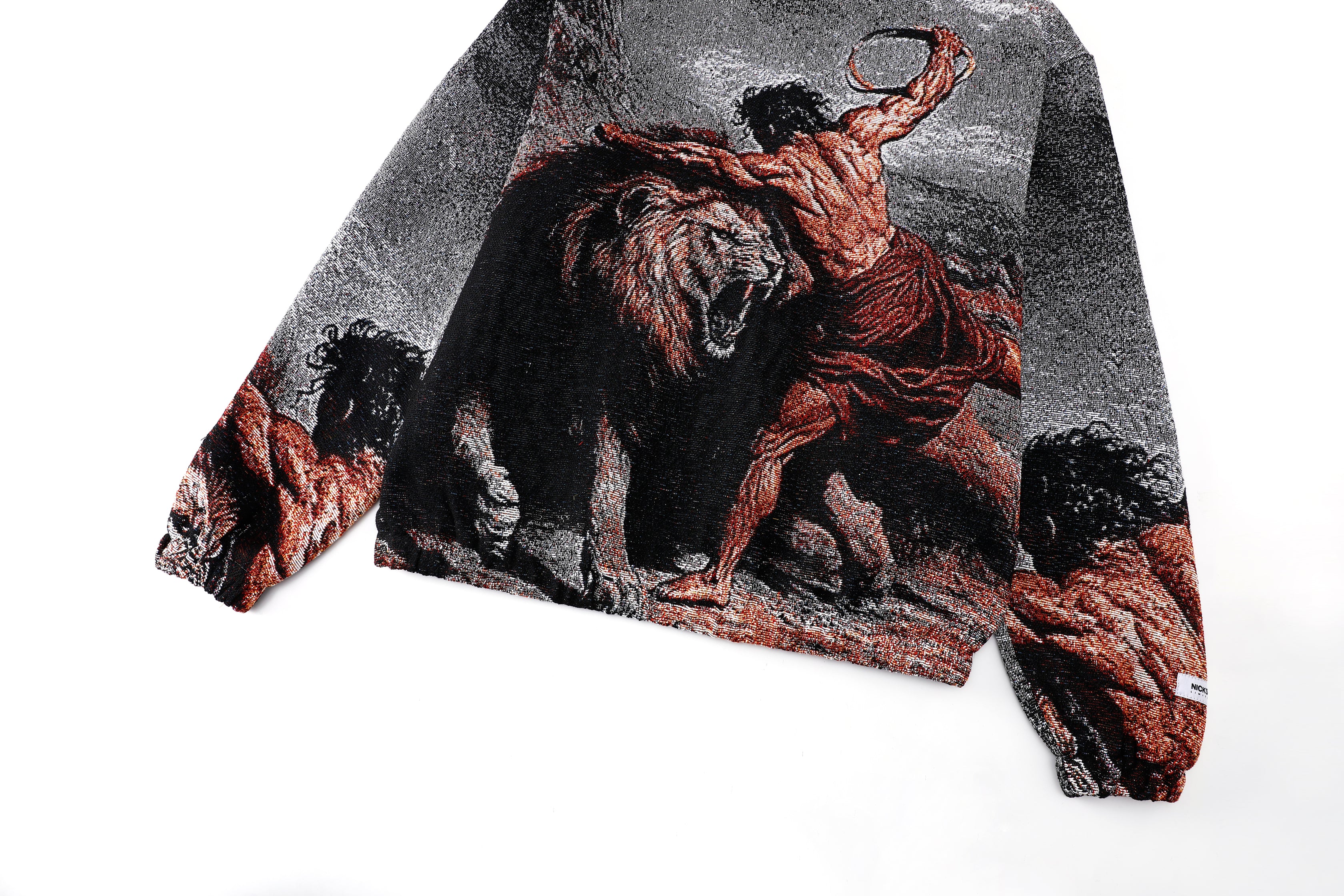 "SAMSON SLAYING THE LION" TAPESTRY JACQUARD FABRIC PULLOVER HOODIE - nickscacchetti