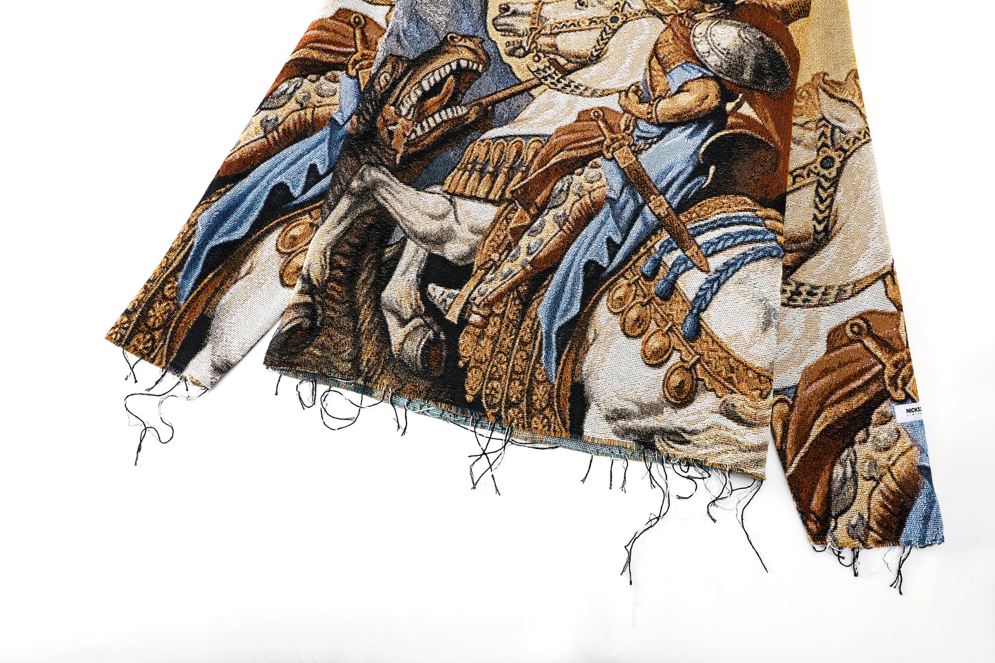 "ST. GEORGE" TAPESTRY JACQUARD FABRIC FRAYED SWEATER