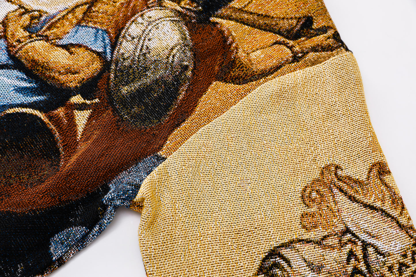"ST. GEORGE" TAPESTRY JACQUARD FABRIC FRAYED SWEATER
