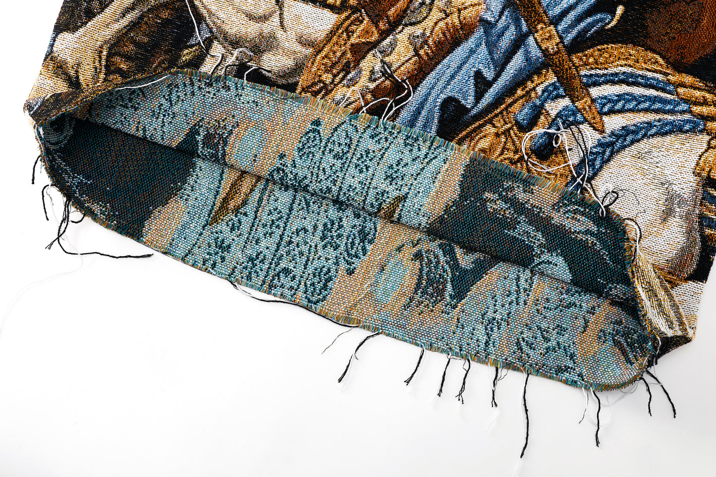 "ST. GEORGE" TAPESTRY JACQUARD FABRIC FRAYED SWEATER
