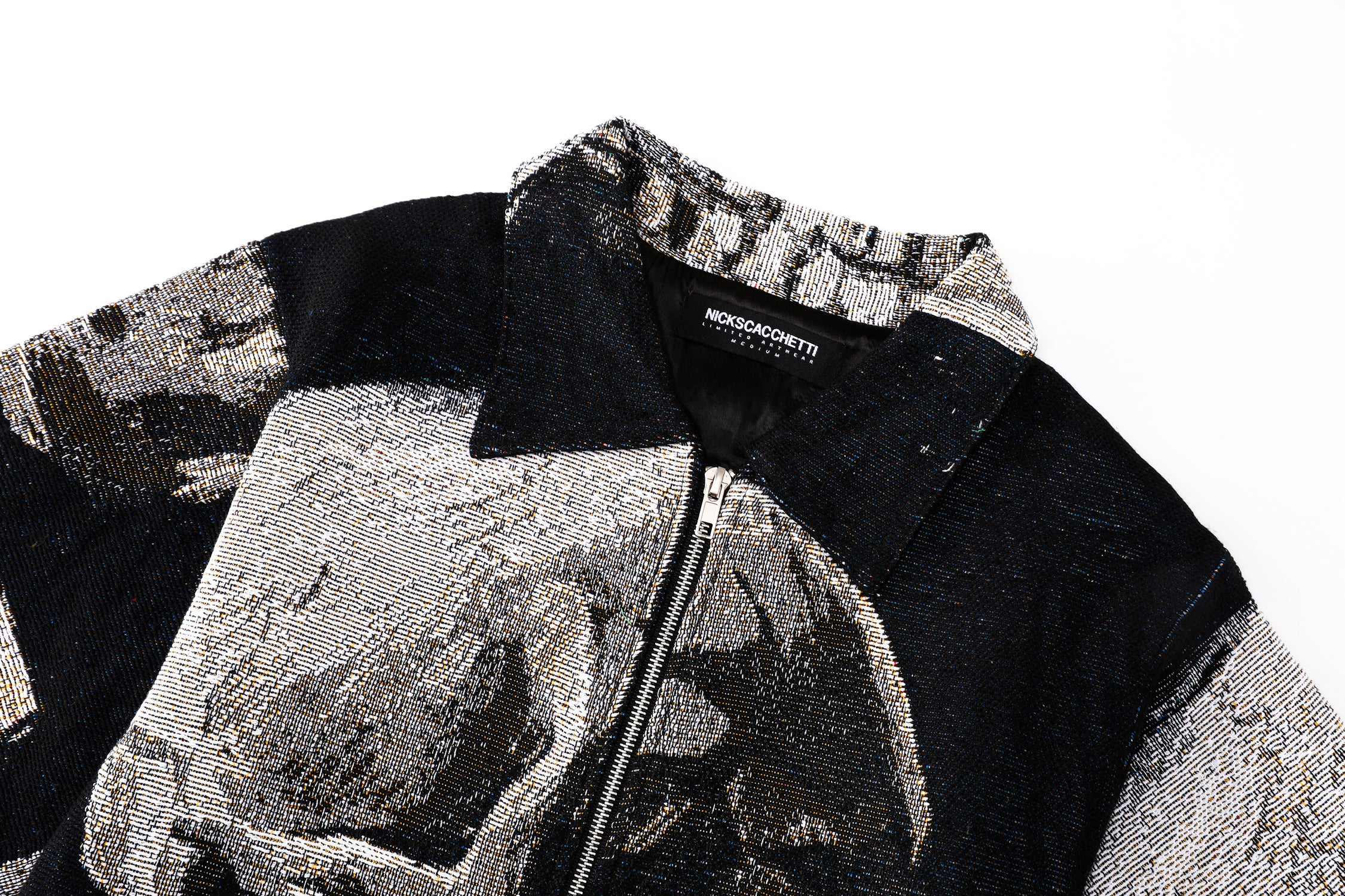 "SKULL OF A SKELETON WITH A BURNING CIGARETTE" TAPESTRY JACQUARD FABRIC ZIP-UP SHIRT - nickscacchetti