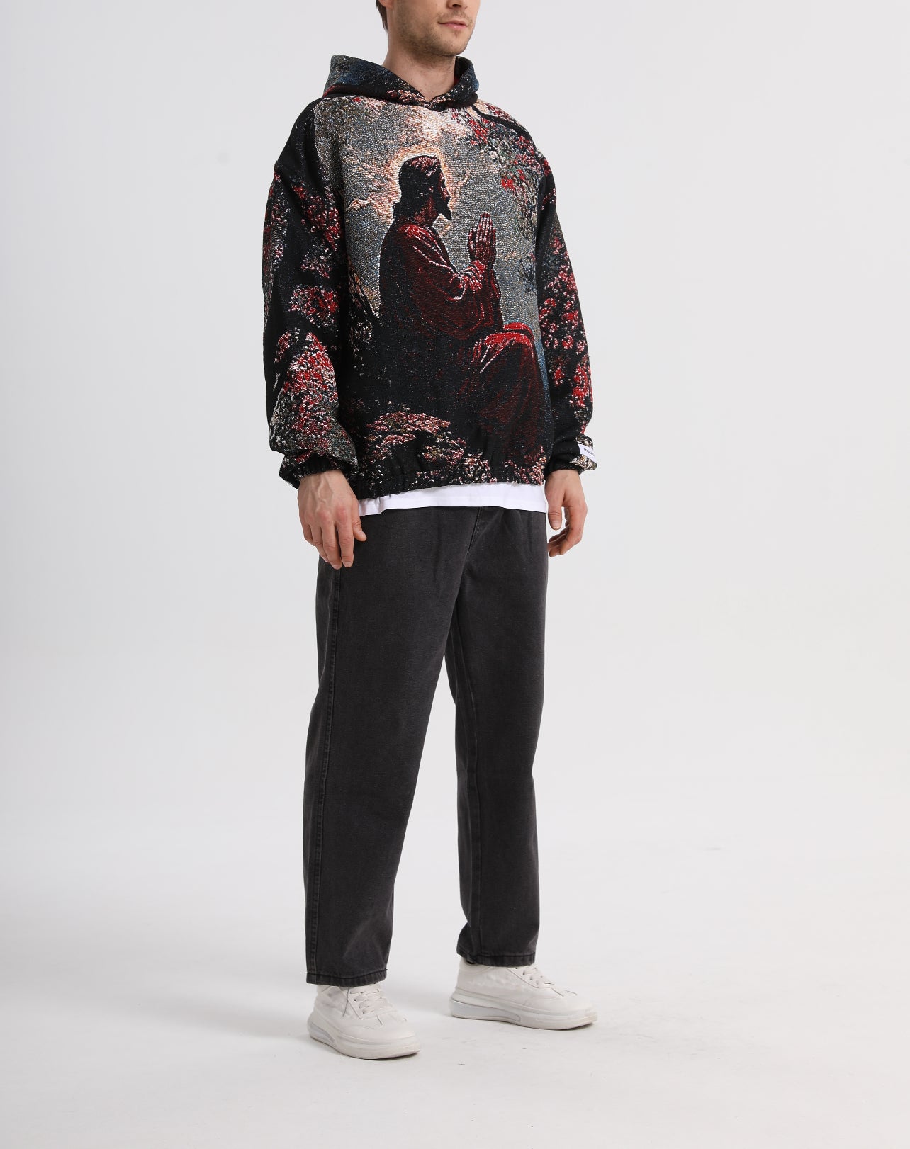 "SAVIOR IN THE SAKURA" TAPESTRY JACQUARD FABRIC PULLOVER HOODIE - nickscacchetti