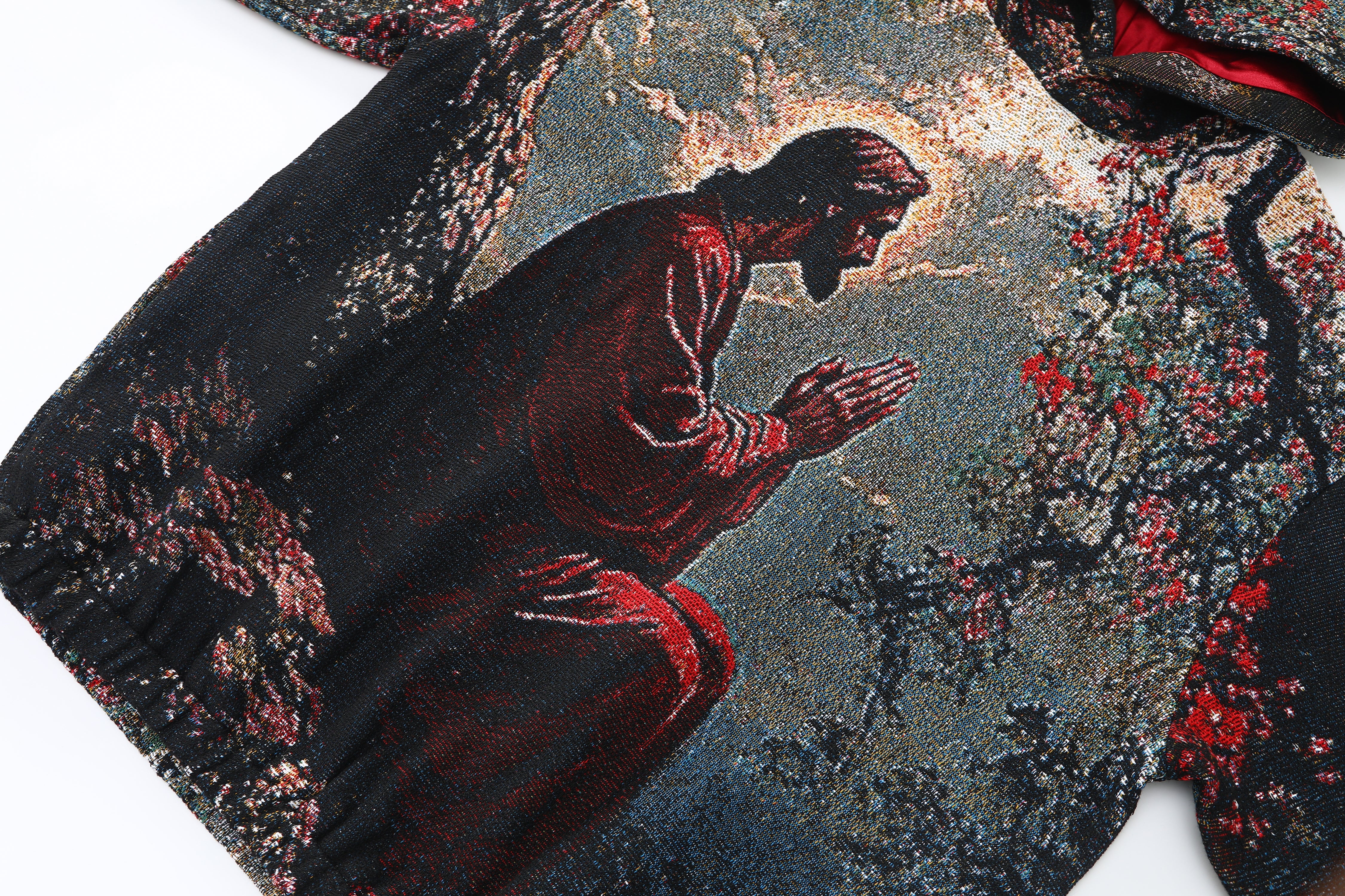 "SAVIOR IN THE SAKURA" TAPESTRY JACQUARD FABRIC PULLOVER HOODIE - nickscacchetti
