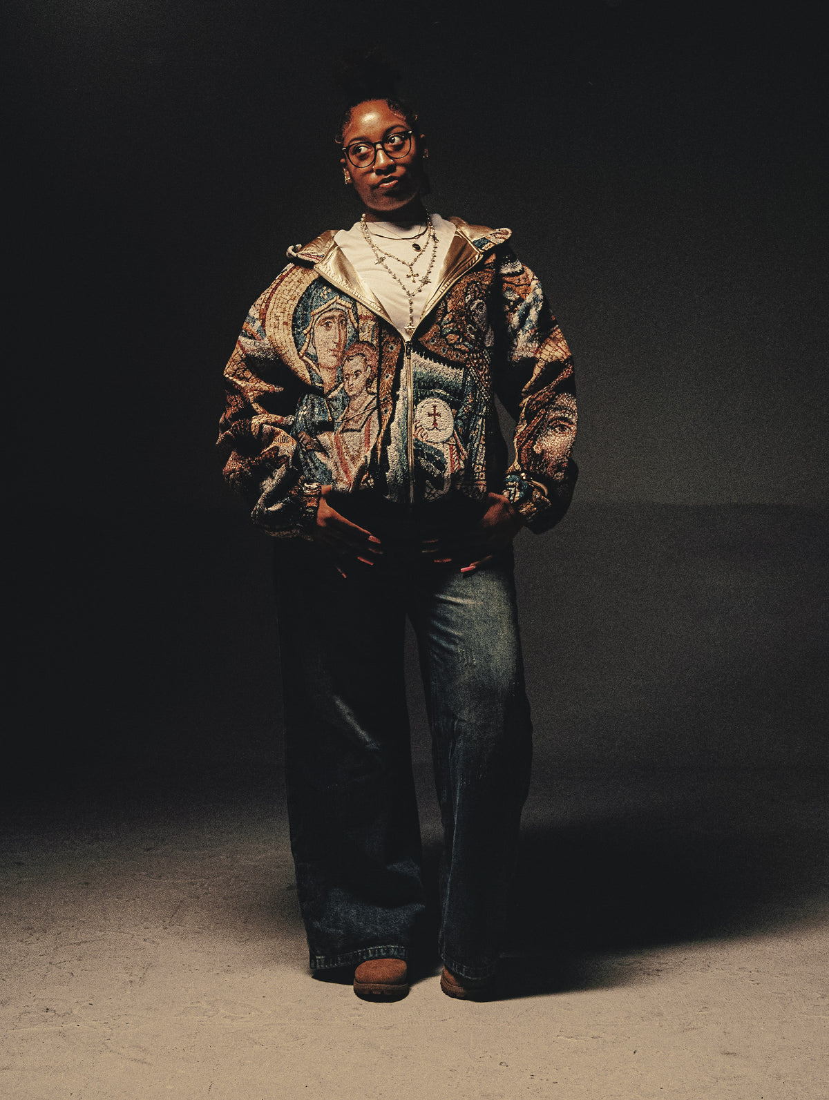 "HOLY MANTLE" TAPESTRY JACQUARD FABRIC DOUBLE-ZIP HOODIE - nickscacchetti