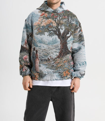 "GARDEN OF EDEN" TAPESTRY JACQUARD FABRIC PULLOVER HOODIE