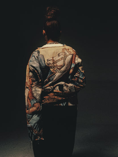 "ST. GEORGE" TAPESTRY JACQUARD FABRIC FRAYED SWEATER - nickscacchetti