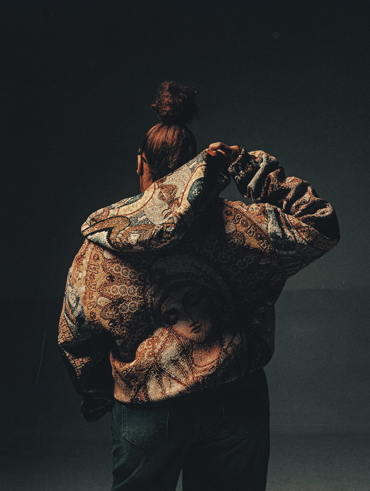 "HOLY MANTLE" TAPESTRY JACQUARD FABRIC DOUBLE-ZIP HOODIE - nickscacchetti