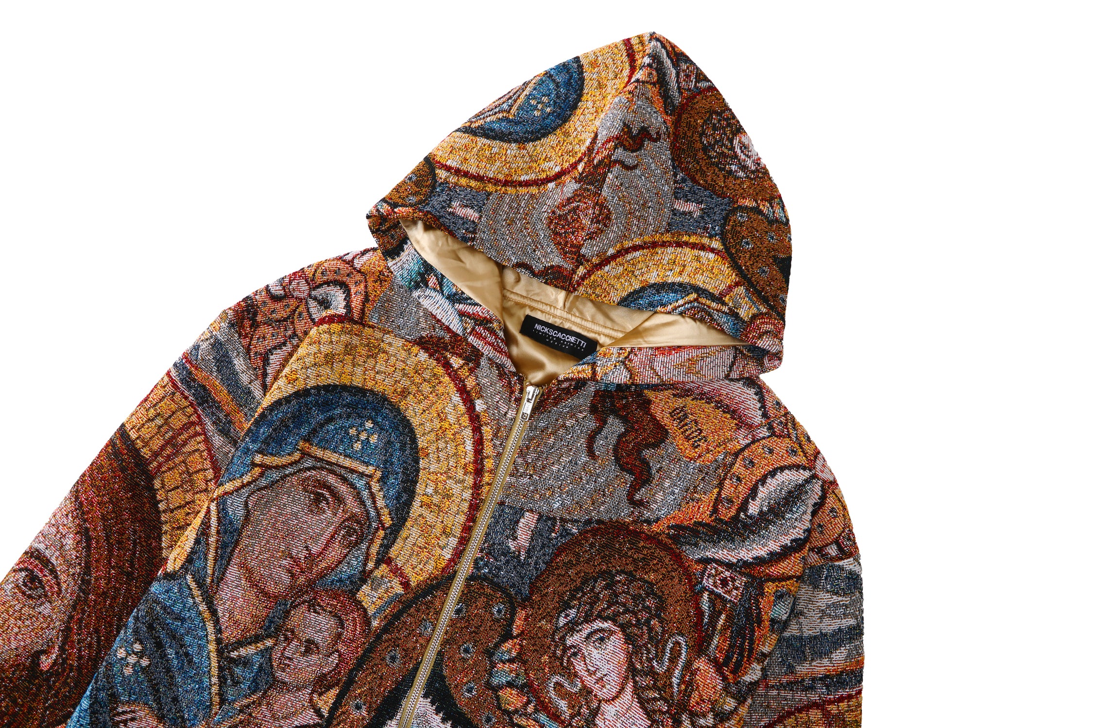 "HOLY MANTLE" TAPESTRY JACQUARD FABRIC DOUBLE-ZIP HOODIE - nickscacchetti