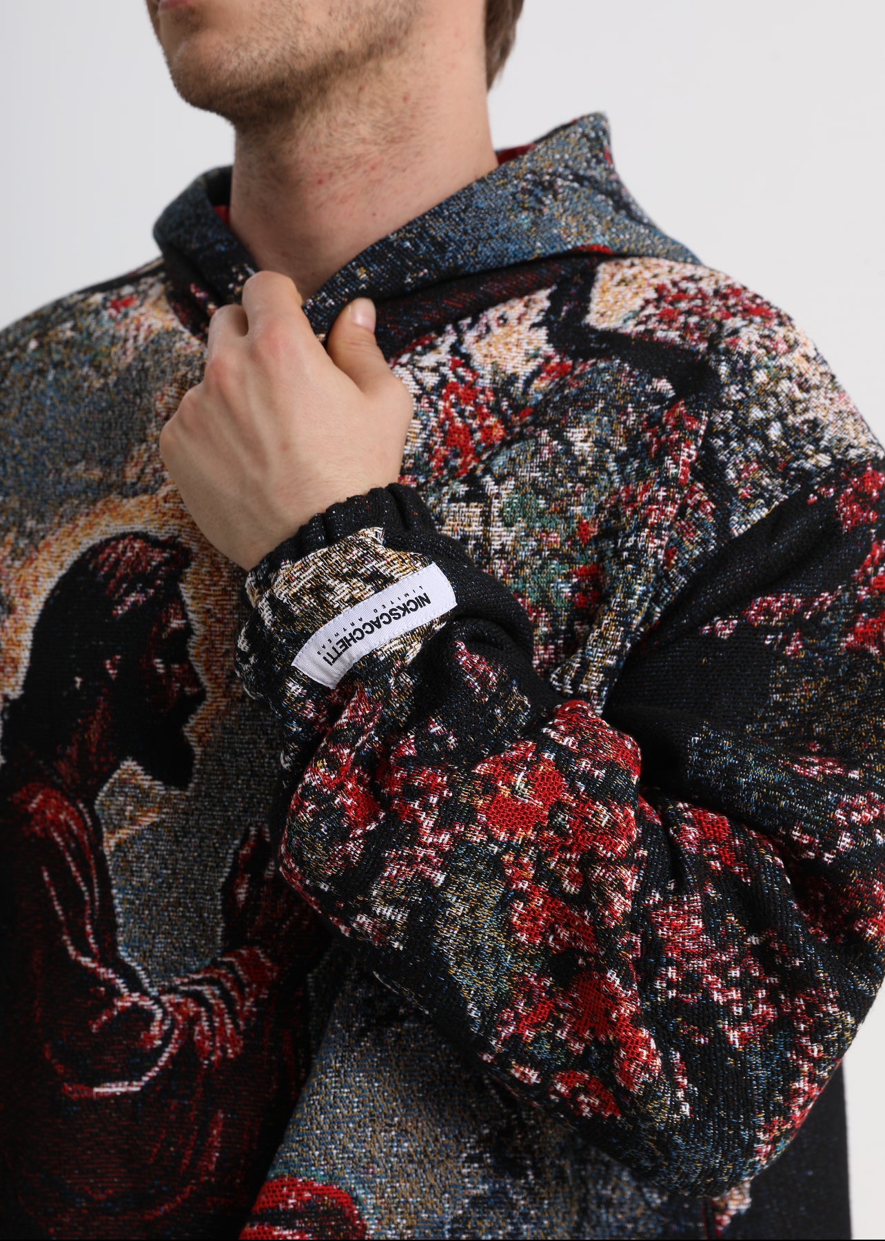 "SAVIOR IN THE SAKURA" TAPESTRY JACQUARD FABRIC PULLOVER HOODIE - nickscacchetti