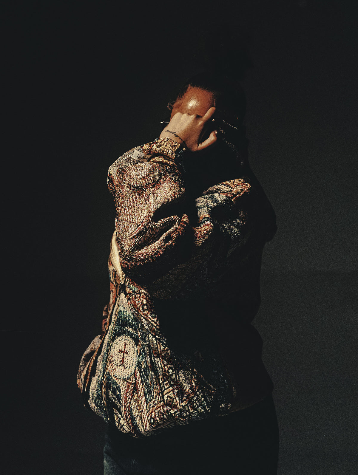 "HOLY MANTLE" TAPESTRY JACQUARD FABRIC DOUBLE-ZIP HOODIE - nickscacchetti