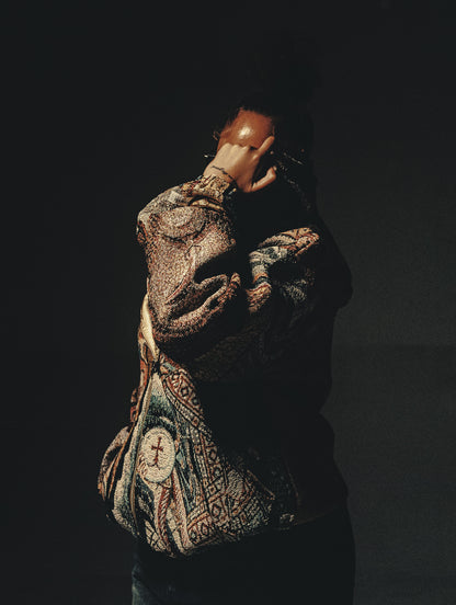 "HOLY MANTLE" TAPESTRY JACQUARD FABRIC DOUBLE-ZIP HOODIE - nickscacchetti