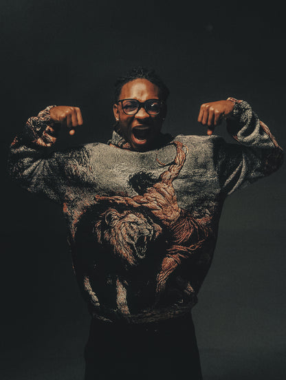 "SAMSON SLAYING THE LION" TAPESTRY JACQUARD FABRIC PULLOVER HOODIE - nickscacchetti