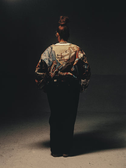 "ST. GEORGE" TAPESTRY JACQUARD FABRIC FRAYED SWEATER - nickscacchetti