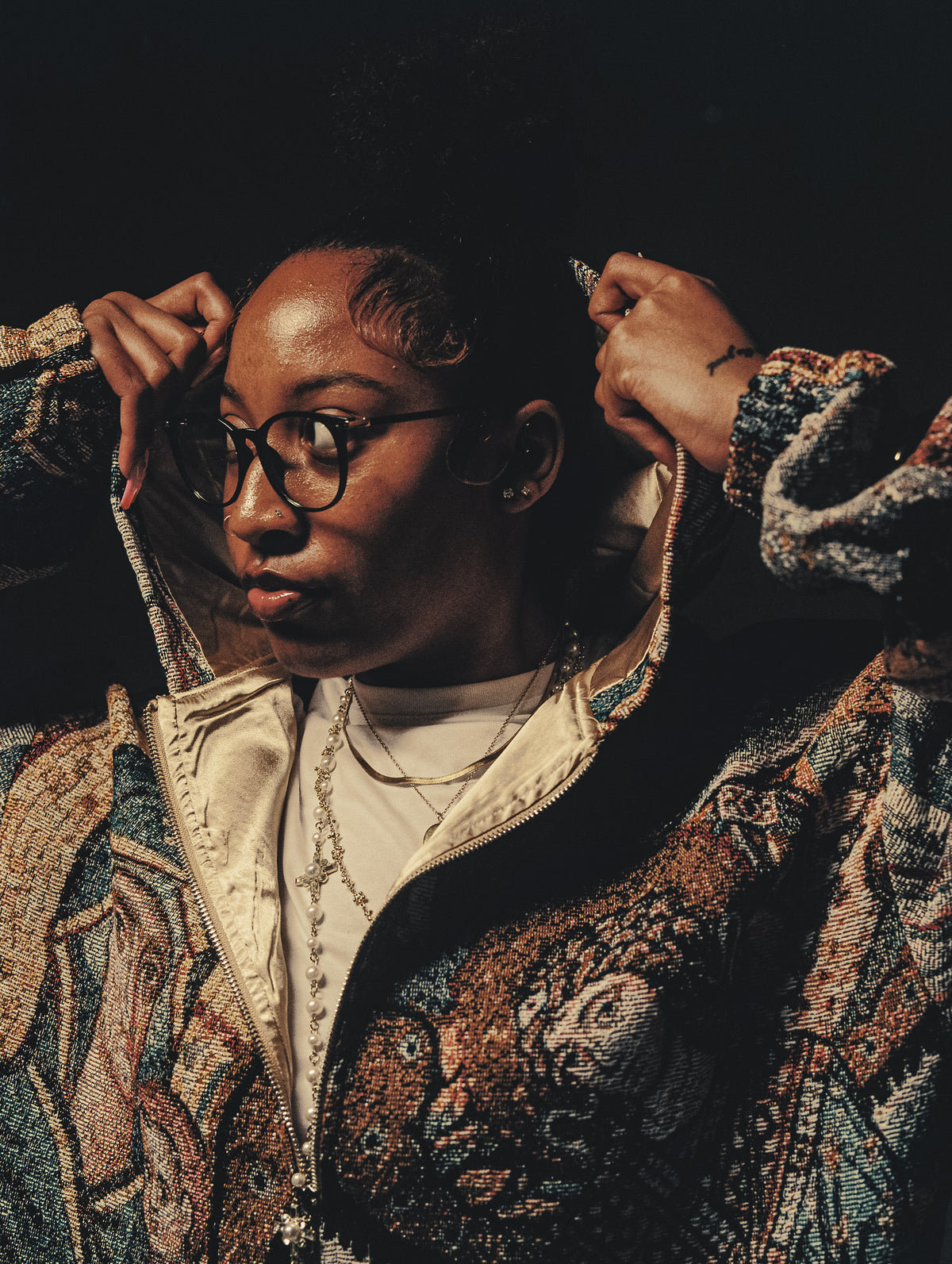 "HOLY MANTLE" TAPESTRY JACQUARD FABRIC DOUBLE-ZIP HOODIE - nickscacchetti