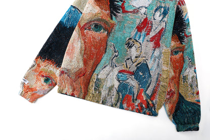 "VAN GOGH SELF PORTRAIT" TAPESTRY JACQUARD FABRIC PULLOVER HOODIE