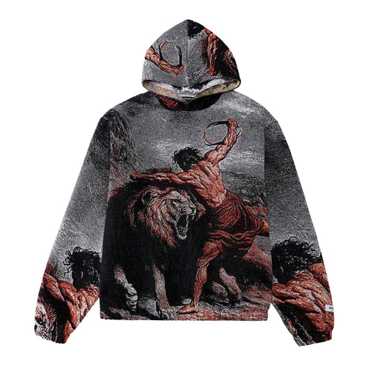 "SAMSON SLAYING THE LION" TAPESTRY JACQUARD FABRIC PULLOVER HOODIE