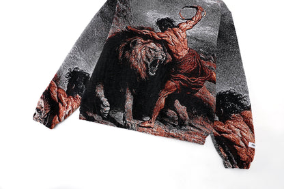 "SAMSON SLAYING THE LION" TAPESTRY JACQUARD FABRIC PULLOVER HOODIE