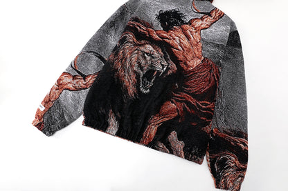 "SAMSON SLAYING THE LION" TAPESTRY JACQUARD FABRIC PULLOVER HOODIE