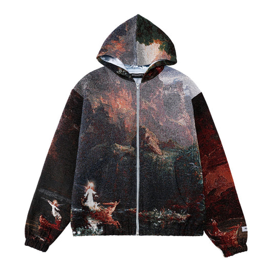 "VOYAGE OF LIFE" TAPESTRY JACQUARD FABRIC DOUBLE-ZIP HOODIE
