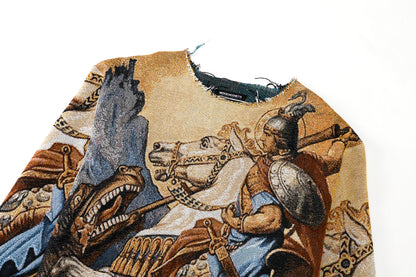 "ST. GEORGE" TAPESTRY JACQUARD FABRIC FRAYED SWEATER