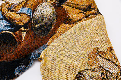 "ST. GEORGE" TAPESTRY JACQUARD FABRIC FRAYED SWEATER