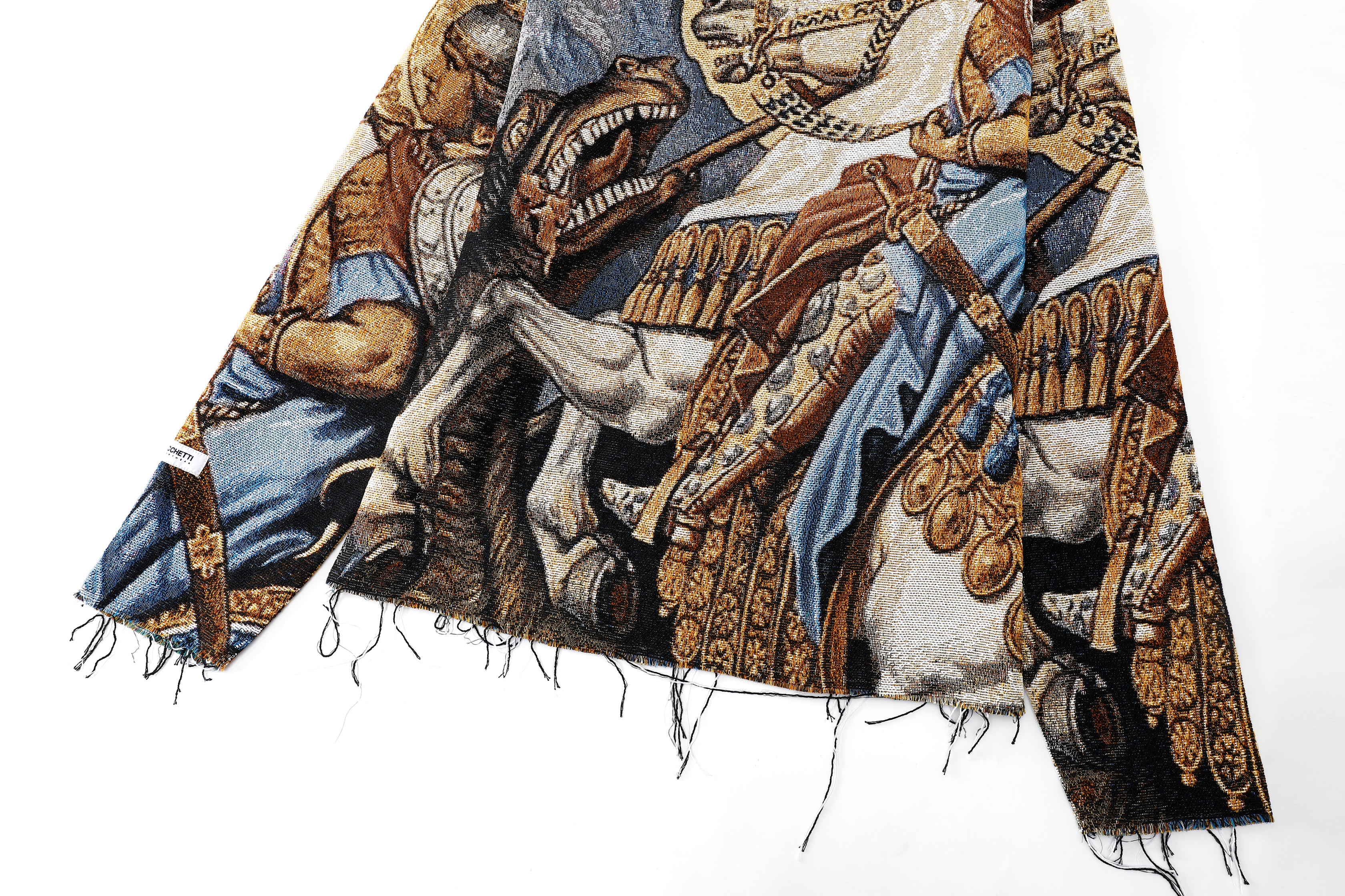 "ST. GEORGE" TAPESTRY JACQUARD FABRIC FRAYED SWEATER - nickscacchetti