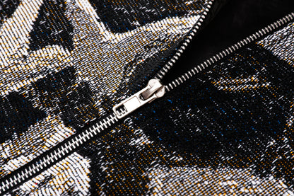 "SKULL OF A SKELETON WITH A BURNING CIGARETTE" TAPESTRY JACQUARD FABRIC ZIP-UP SHIRT