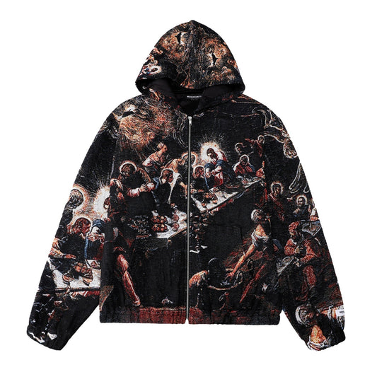 "TINTORETTO'S LAST SUPPER" TAPESTRY JACQUARD FABRIC DOUBLE-ZIP HOODIE