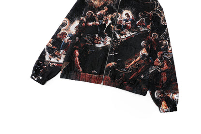 "TINTORETTO'S LAST SUPPER" TAPESTRY JACQUARD FABRIC DOUBLE-ZIP HOODIE