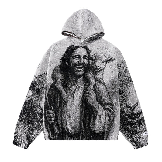 "SHEPARD OF JOY" TAPESTRY JACQUARD FABRIC PULLOVER HOODIE