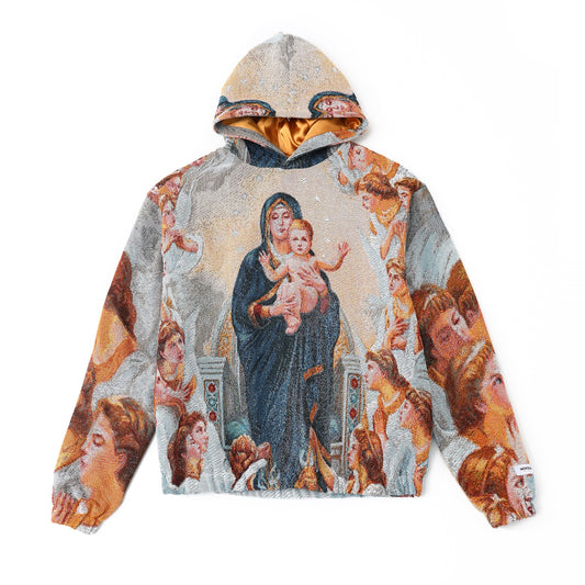 "VIRGIN MARY" TAPESTRY JACQUARD FABRIC PULLOVER HOODIE