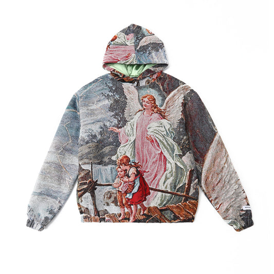 "GUARDIAN ANGEL" TAPESTRY JACQUARD FABRIC PULLOVER HOODIE